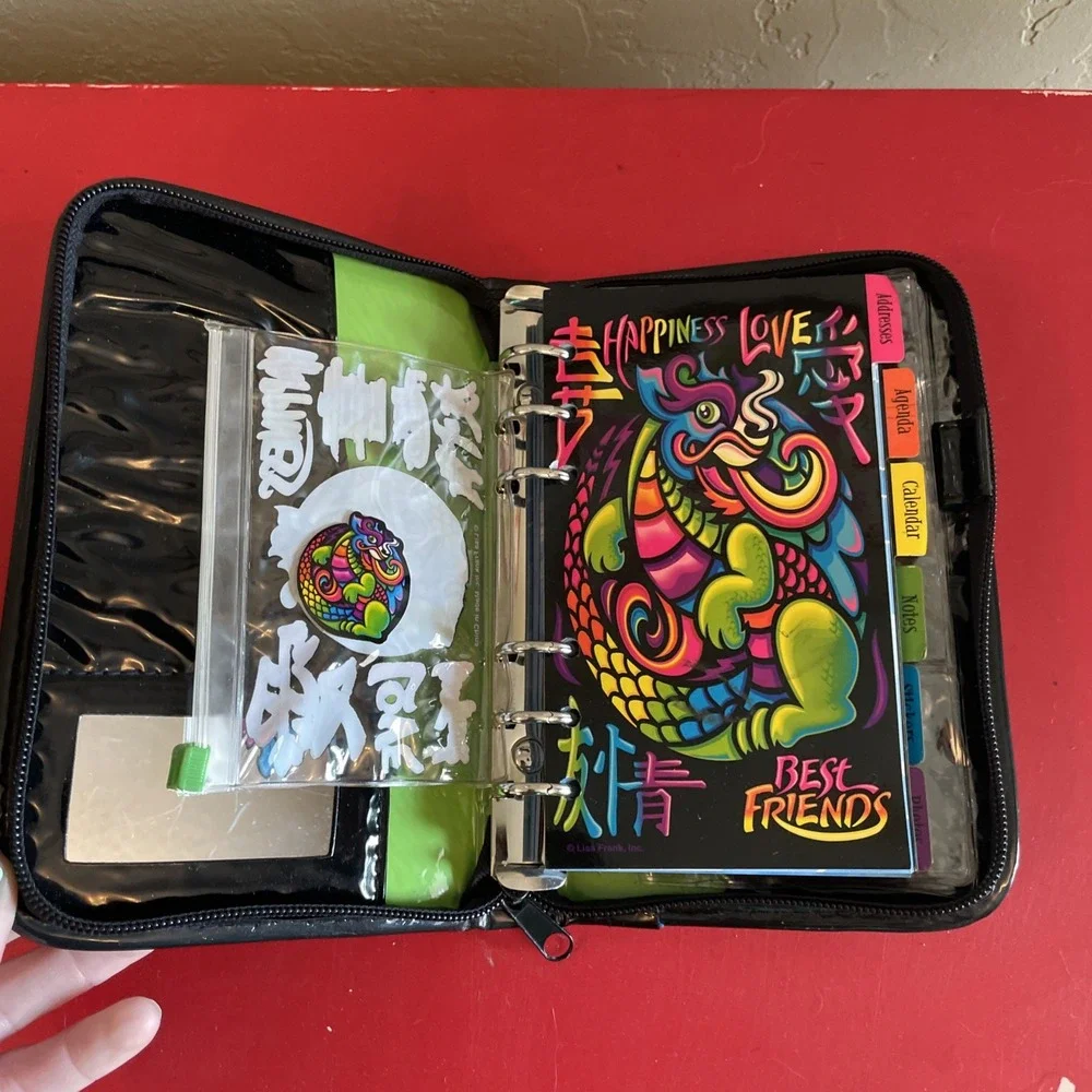 LISA FRANK DRAGON HAPPINESS LOVE Planner Organizer Zippered BEST FRIENDS Vintage